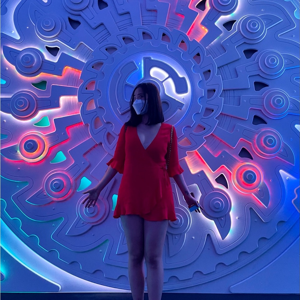 Red romper dress with flutter sleeves